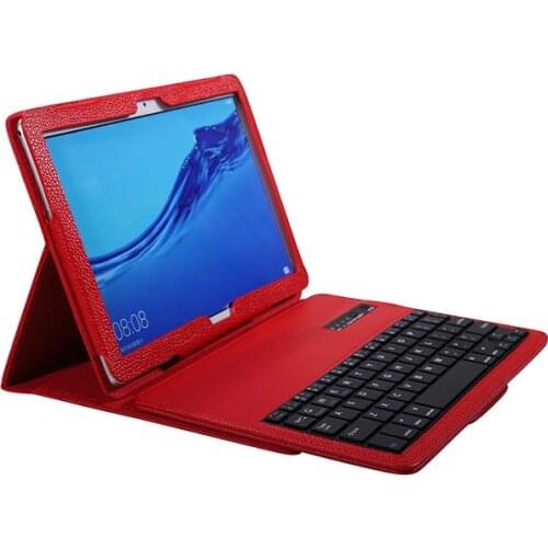 Flip Litchi Leather Case Built-in Removable Bluetooth Wireless Keyboard for Huawei Mediapad T5 10.1 Inch 2018 Keyboard+Stylus