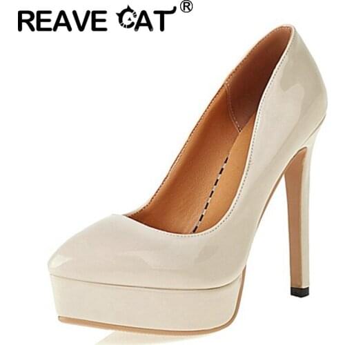 REAVE CAT 2021 Office Ladies Elegant Pumps Platforms Slip On Pointed Toe 12.5CM Thin Heel US11 12 Black Red Beige Khaki A4459