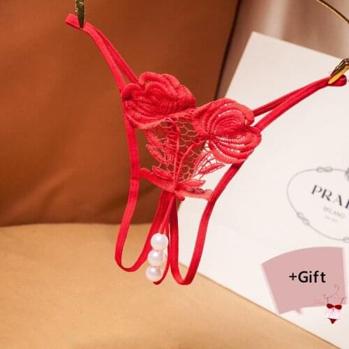 Sexy Fashion Lace Hollow Pearl Panties Private Underwear G-String Thong Panties embroidered Allure Erotic For Women Body Panties