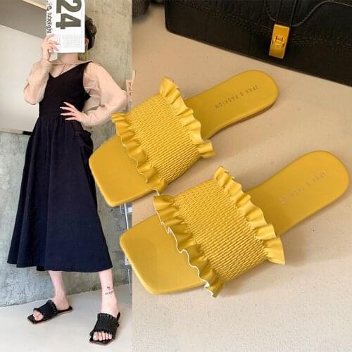 Slippers Casual Summer Womens Shoes Rubber Flip Flops Slides Square Toe Pantofle Luxury Soft Hawaiian Flat 2021