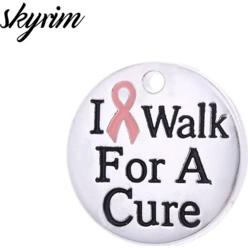 Skyrim 20pcs Ribbon Awareness Breast Cancer Charms DIY Jewelry Making Fit for Necklace I Walk For A Cure Jewelry Accessories