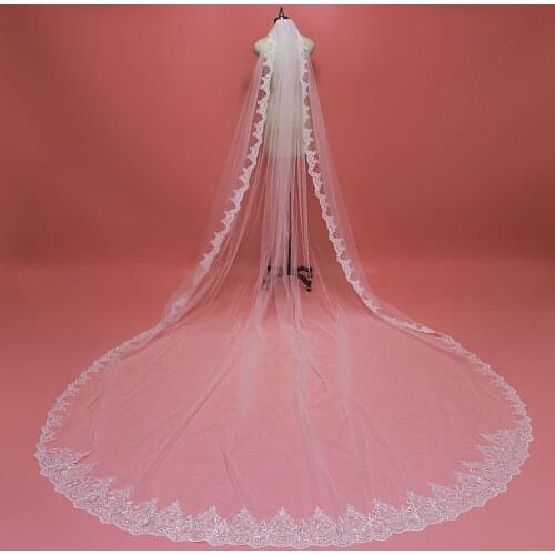 High Quality Sequined Lace 4 Meters Long Wedding Veil with Comb One Layer 4M White Ivory Bridal Veil Velo Novia