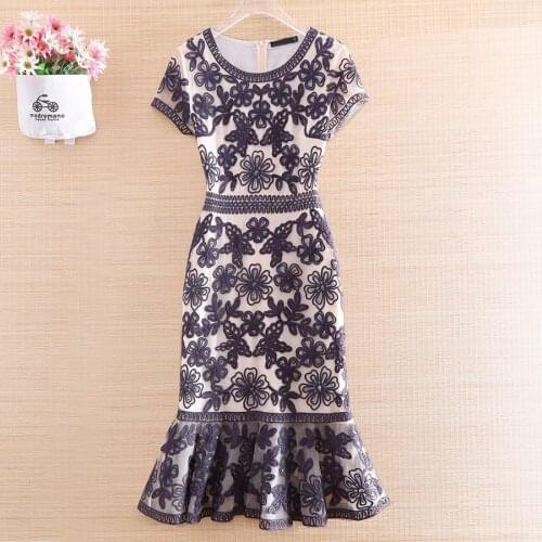 High-end Spring And Summer Women Beading Dress Retro Embroidery Slim O-neck Elegant Lady Plus Size Party Mermaid Dress M-4XL