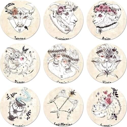 58mm Zodiac Signs Constellation Icons Pins Badge Decoration Brooches Metal Badges For Clothes Backpack Decoration