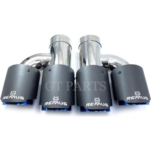 1 Pair Car Universal h Style Dual Pipes Remus Sport Matte Carbon Fiber Exhaust Muffler Tips Burnt Blue Inner Pipe for BMW AUDI