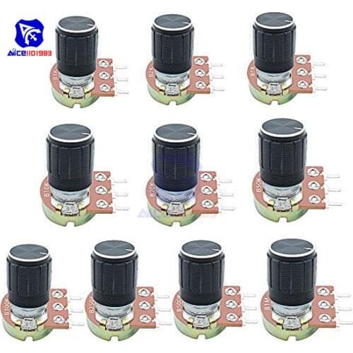 10 Values 10PCS 1K 2K 5K 10K 20K 50K 100K 250K 500K 1M Ohm 3Pin Knurled Shaft Linear Taper Rotary Potentiometer Resistor w/ Knob
