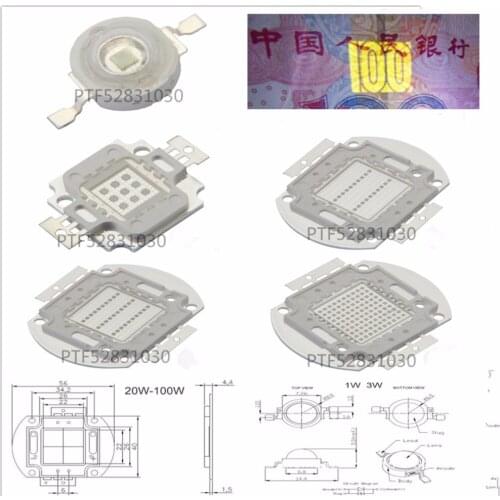 10W 20W 30W 50W 100W 45MIL UV 365nm 380nm 395nm 400nm 410nm LED Ultra Violet light