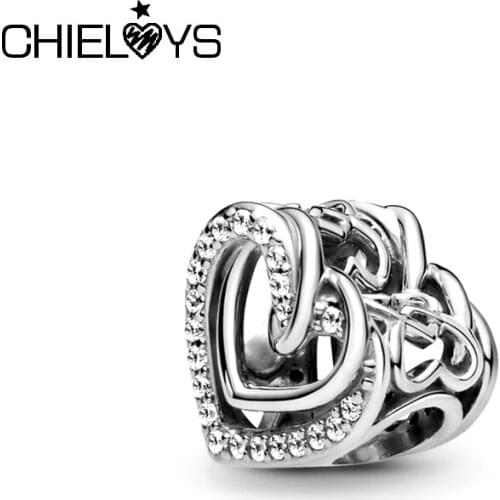 2Pcs/Lot Genuine 2021 New Silver Color Beads Entwined Heart Charms Fit Original Brand Bracelets For Women DIY Jewelry Making