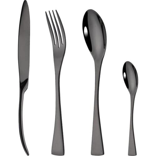 4Pcs Black Dinnerware Mirror Dinner Spoon Fork Knife Cutlery Set 18/10 Stainless Steel Flatware Silverware Party Accessories