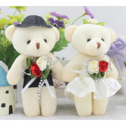 5 Pairs/Lot Male and Female Teddy Bear Plush Toys Mini Bear Dolls for Party Wedding Gift Bouquet Cute Teddy Doll Bride and Groom
