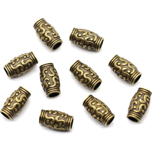 20pcs/lot Size 11*5mm Antique Silver Color Spacer Tube Beads Round Metal Big Hole Charm Beads for Bracelet DIY Jewelry Making