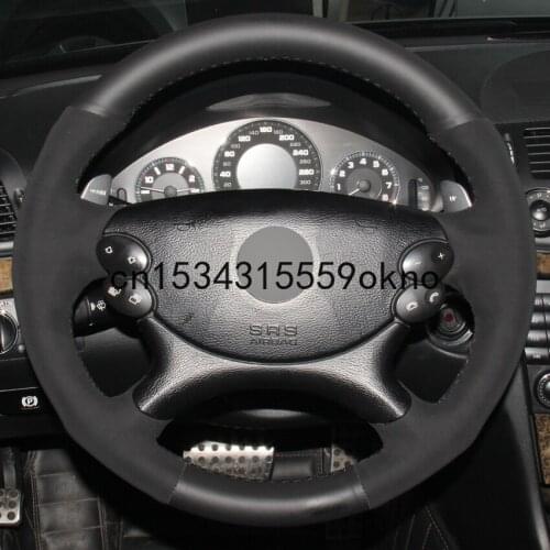 DIY Black Leather Suede Car Steering Wheel Cover For Benz E63 AMG 2006-2008