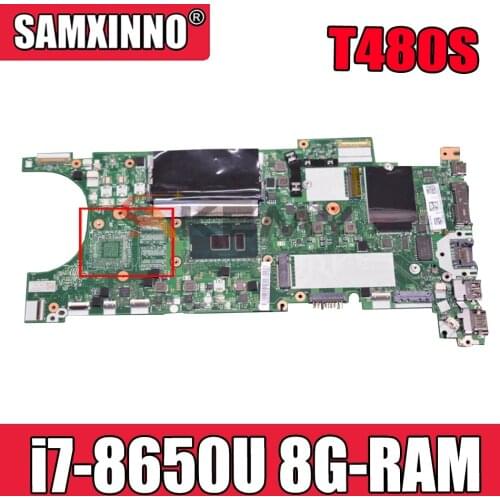 For Lenovo Thinkpad T480S laptop motherboard NM-B471 W/ CPU i7 8650U 8G-RAM tested FRU 01LV616 02HL854 02HL858 Mainboard