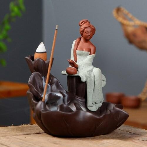 Home Decor Creative Sexy Lady Incense Stick Burner Bullet Blackflow Incense Cones Burner Smoke Ceramic Censer