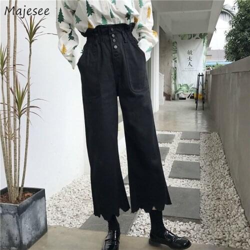 Jeans Women Denim Plus Size 3XL Single Breasted Ripped Vintage Wide-leg Ankle-length Trousers Leisure Streetwear Daily Fashion