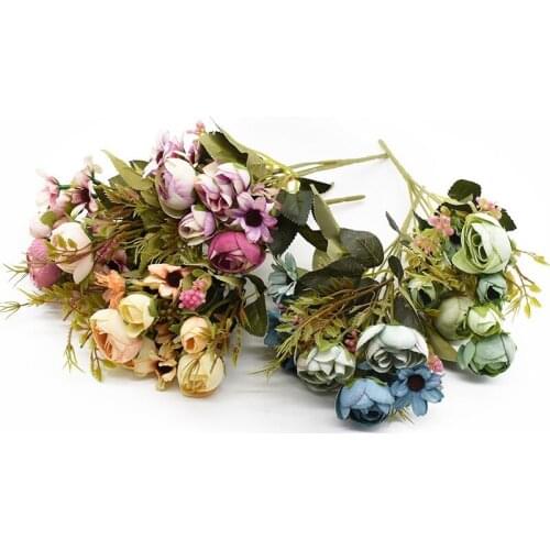 Artificial Flowers Silk Tea Roses Vases for Home Decoration Accessories Fake Daisy Plastic Flower Wedding Decorative