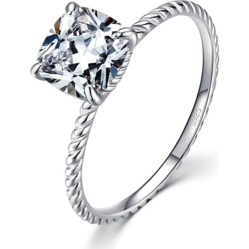 Genuine 925 Sterling Silver Single Zircon Twisted Rings for Women Hypoallergenic Jewelry Birthday Gifts