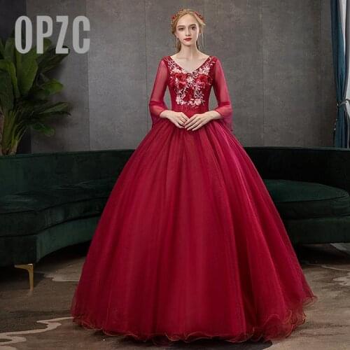 Burgundy Tulle Quinceanera Dresses Lace Embroidery 3D flowers pearls Appliques Ball Gown Sweet 16 Years Dress Vestidos 15 Anos
