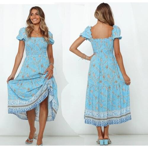 Europe and America2021Summer new elastic printed dress Wooden ear dress