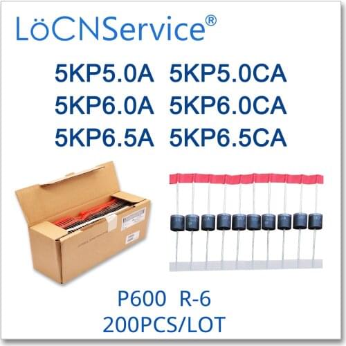 LoCNService 200PCS 5KP5.0 5KP5.0A 5KP5.0CA 5KP6.0 5KP6.0A 5KP6.0CA 5KP6.5 5KP6.5A 5KP6.5CA P600 R-6 TVS Diode High quality 5KP