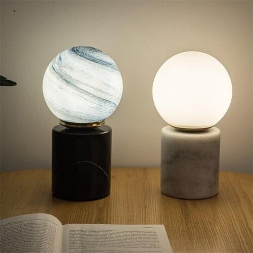 Nordic Marble Base Led Table Lamps Bedroom Moon Lamp Colored Glass Ball Reading Table Light Indoor Lighting Home Decor Fixtures
