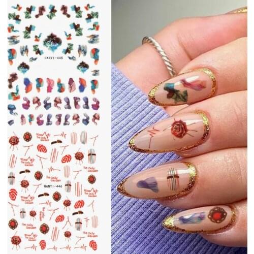 Newest HANYI-444-445-446 smog gemstone 3d nail art sticker nail decal stamping export japan design