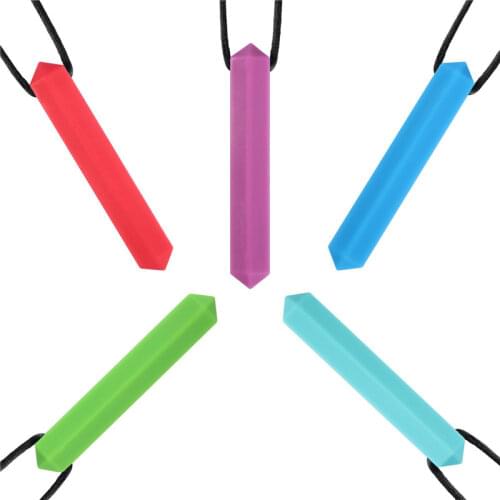 New Sensory Crayon Teether Necklace – Best Tools for Autism and Teething Kids Silicone Chewy Toy Chewing Pendant for Boy & Girls