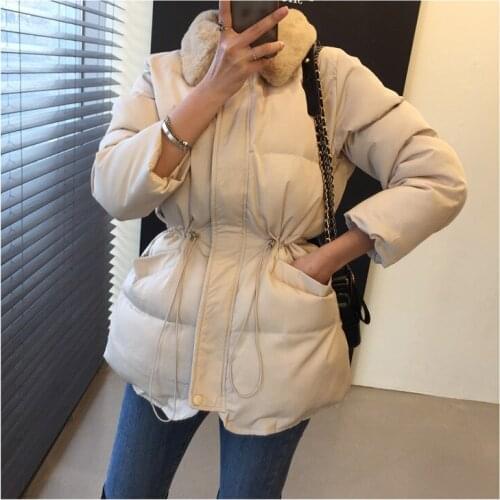 Korea Women Parkas Elegant Solid Plus Size Lapel Zipper Winter Female Thick Warm Korean Fashion Waist padded jacket 3 Colors