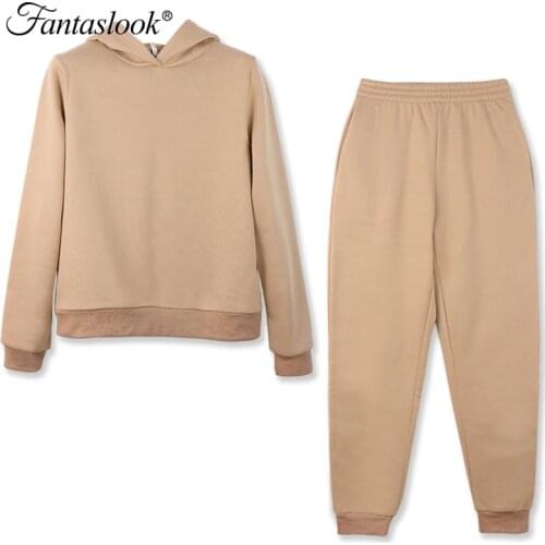 Casual Solid Sets Women Tracksuit Warm Hoodie Sweatshirts And Long Pant Fashion Two Piece Sets Ladies Sweatshirt Suits