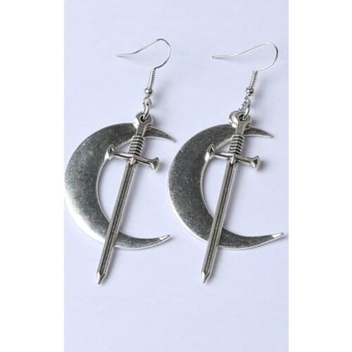 Swords Moon Earrings Witchy Warrior Pagan Viking Alternative Gothic Medieval Silver Color Classic Warrior Gift Women New