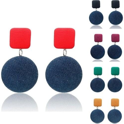 New Fashion Denim Fabric Earrings Women Geometric Round Square Contrast Earring For Festival Christmas Jewelry