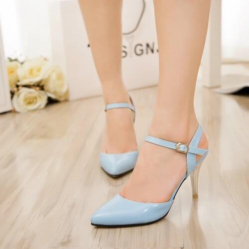 Sianie Tianie Cheap Patent PU Leather Pointed Toe Sexy Ladies Pumps 8cm Thin High Heels Women Shoes Party Sandals Big Size 33-47