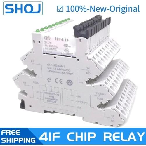 5PCS 41F-1Z-C4-1 HF41F 5V 12V 24V 6A 1CO Slim Relay Screwless terminal sock with LED and Protection Circuit 24VDC/AC Wafer relay