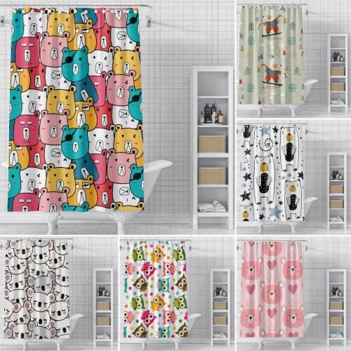 3D Printing Cartoon Animal Bath curtain Waterproof Shower Curtains Polyester Cartoon Bath Screen Curtain for Bathroom Home Decor