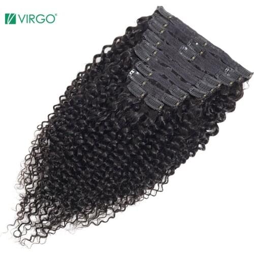 Virgo Peruvian Jerry Curly hair Clip Ins Human Hair Extensions 8 pcs/set Natural Color Remy human Hair 120g/set