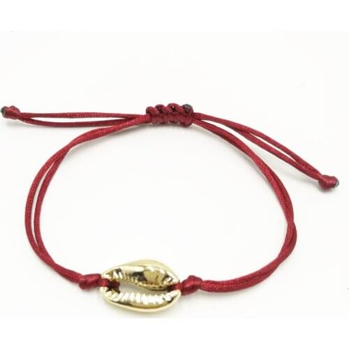 2018 New Design Fashion Bohemian Casual Jewelry Wine Red Cord Handmade Cowries Sea Shell Charm Bracelet for Women