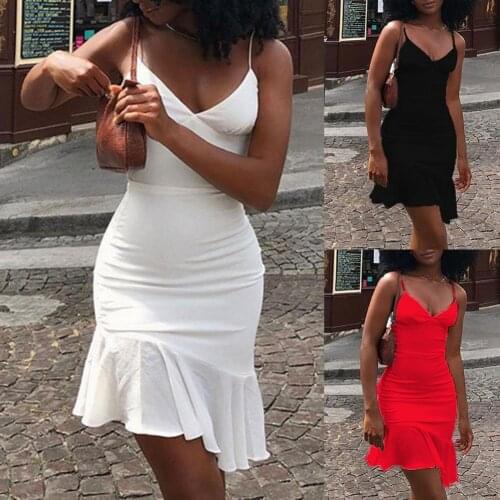 Sleeveless Women Dress Slim-Fit Backless Dress V-neck Ruffles Bodycon Sling Dress for Daily Wear Women Dress Solid Color Bodycon