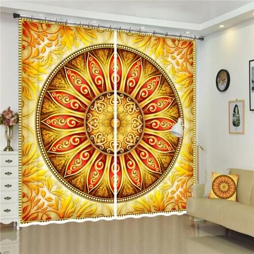 Gold Jade carving wall Round mandala window curtains for living room bedroom Luxury wedding 3D curtains home decor drape curtain
