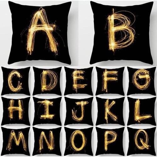 1Pcs Simple Gold English Letters Cushion Cover 45x45cmPeach Skin Black Throw Pillowcase for Sofa Home Decorative Pillow Covers