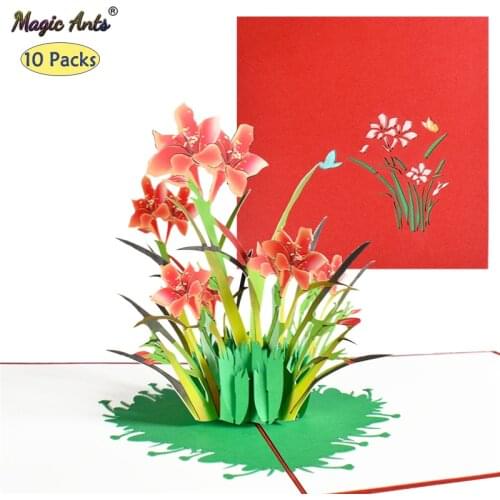 10 Pack 3D Daffodil Pop-Up Flower Card Greeting Cards for Valentines Day Get Well Mothers Day Birthday Anniversary Wholesale
