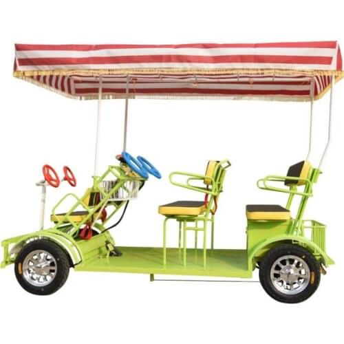 4 Wheels Tandem Electric Bicycle Motor Best Selling Family Style Quadricycle Surrey Bikes For 4 Adults With Baby Seat