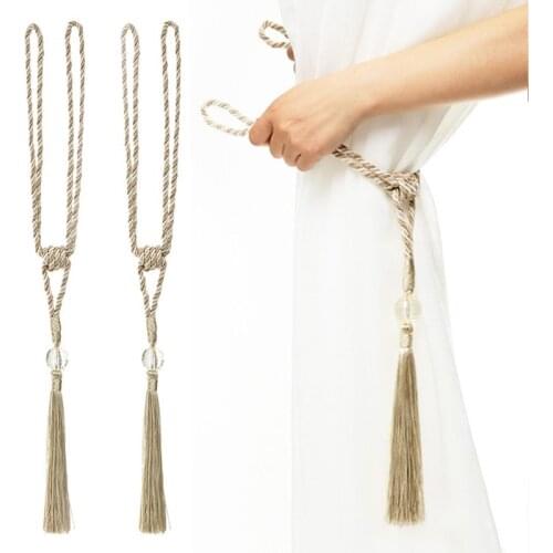2Pcs Simple Tassels Curtain Tieback DIY Room Accessories Tassels Bead Hanging Ball Holdback Tie Rope Bandage Home Decorative