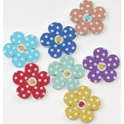 50pcs Mixed flower Painted Wooden Buttons Decorative Buttons For Sewing Scrapbooking Crafts Diy 20mm