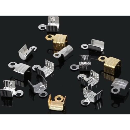 500pcs/lot Leather Necklace/Cord Crimp Rhodium Plated End Caps Tips W/Loop For Necklace Chain DIY Jewelry Connector 5x7mm
