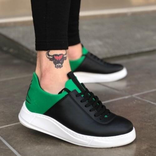 BA0031 Sneakers Siyah Yeşil Beyaz Taban Casual Erkek Ayakkabı Yeni Sezon Hızlı Kargo Günlük Giyilir İndirimli Fiyat Türk Malı