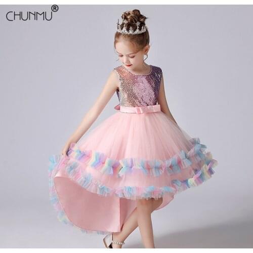Baby Girls Flower Princess Ball Gown Party Sequins Trailing Tutu Dress For Birthday Kids Party Wedding Dress Children Clothing