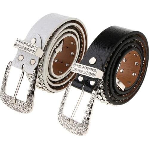 Glitter Men Women Rhinestone Crystal Belts Leather Belt Waist Band Waistband