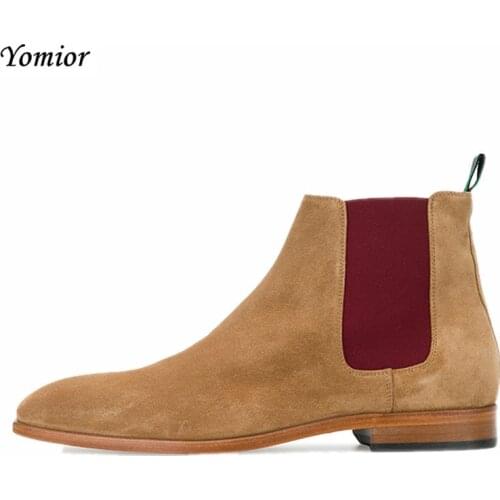 Handmade Vintage Genuine Leather Fashion Men Casual Shoes Pointed Toe High Quality Male Chelsea Boots Dress Ankle Boots