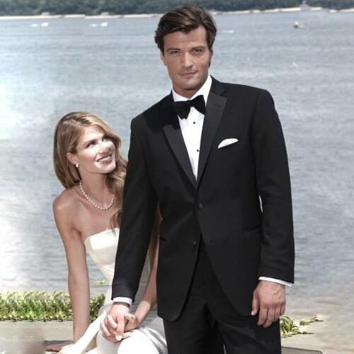 Custom Made To Measure Black Suits with Black Satin Notch Lapel, Bespoke Wedding Groom Tuxedo For Men