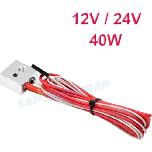 3D Printer Part MK8 Extrusion V5 J-head Hotend Heating Aluminum Block 20x20x10mm with Thermistor Ceramic Heater 12V 24V 40W